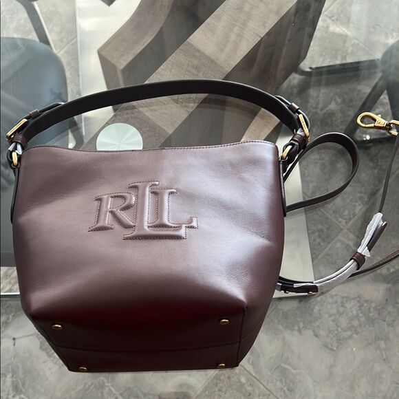 Lauren Ralph Lauren Leather Medium Witley Bucket Bag in Dark Mahogany, New - Picture 5 of 16